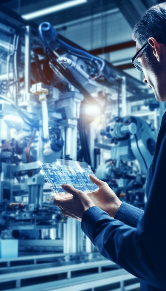 man-suit-is-holding-tablet-with-words-technology-screen